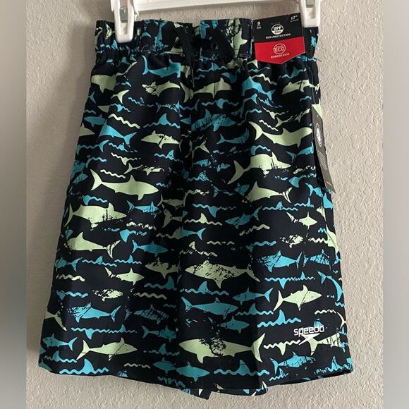 NWT Speedo Boys Shark Print Swim Trunks Shorts Black Size Small swimwear - Picture 5 of 7